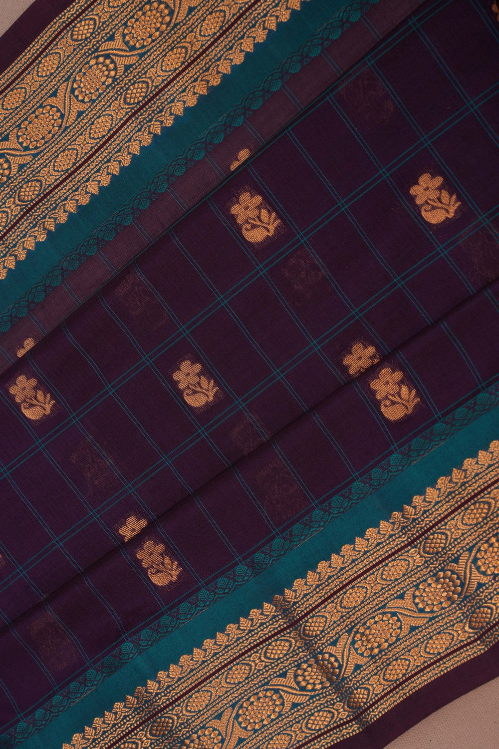 Image of Gadwal Kattam Purple Saree